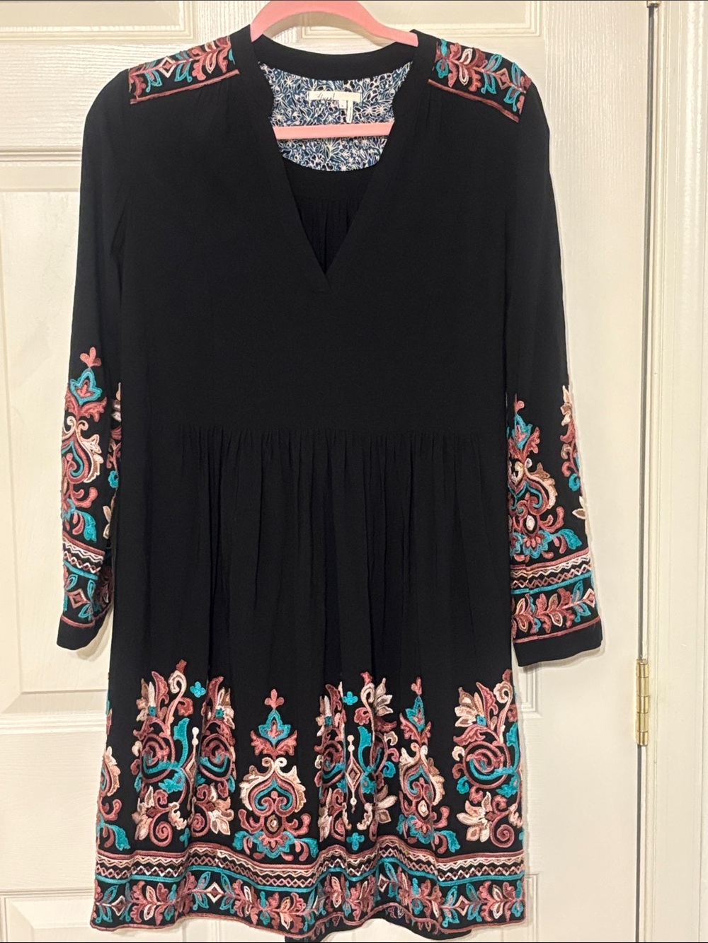 Anthropologie Floreat Black Dress with Embroidery M